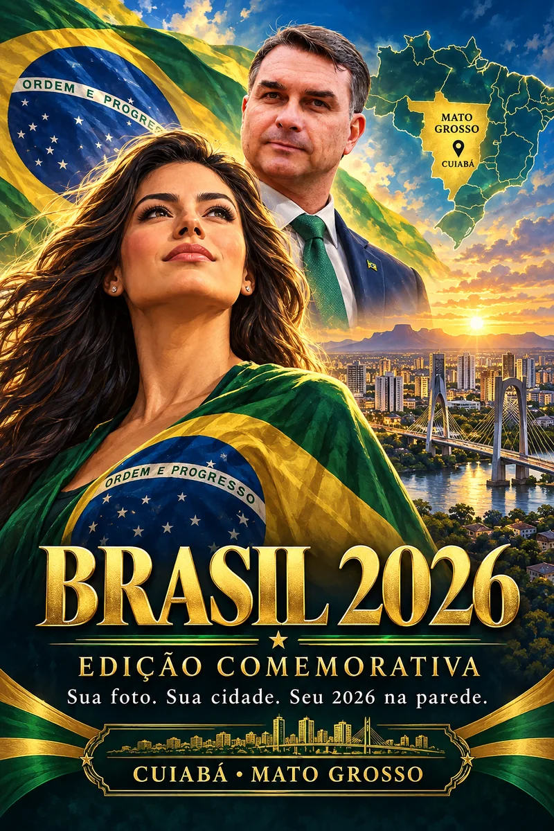 Arte ilustrativa da edição Eu + Flávio, com uma pessoa em destaque ao lado de Flávio Bolsonaro.